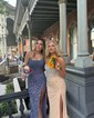 Sheath/Column Strapless Sparkly Sequin Prom Dresses With Beading