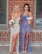 Sheath/Column Strapless Sparkly Sequin Prom Dresses With Beading