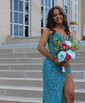Sheath/Column Strapless Sparkly Sequin Prom Dresses With Beading