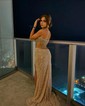 Sheath/Column Strapless Sparkly Sequin Prom Dresses With Beading