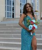 Sheath/Column Strapless Sparkly Sequin Prom Dresses With Beading
