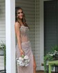 Sheath/Column Strapless Sparkly Sequin Prom Dresses With Beading