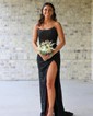 Sheath/Column Strapless Sparkly Sequin Prom Dresses With Beading