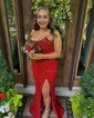 Sheath/Column Strapless Sparkly Sequin Prom Dresses With Beading