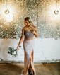 Sheath/Column Strapless Sparkly Sequin Prom Dresses With Beading