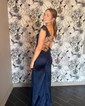 Mermaid Square Neck Satin Ruffle Prom Dresses