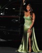 Sheath/Column Sweetheart Satin Corset Prom Dresses With Appliques