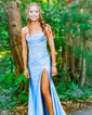 Sheath/Column Strapless Satin Corset Prom Dresses With Appliques