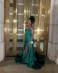 Sheath/Column Strapless Satin Corset Prom Dresses With Appliques