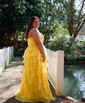 Ball Gown Strapless Chiffon Tiered Prom Dresses