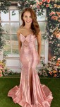 Mermaid Strapless Satin Cut Out Beaded Prom Dresses