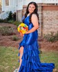 Mermaid V-neck Satin Ruffle Tiered Prom Dresses
