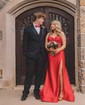 A-line V-neck Chiffon Tiered Prom Dresses With Appliques