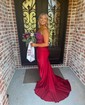 Sheath/Column Strapless Satin Corset Prom Dresses With Beading