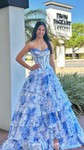 Ball Gown Strapless Satin Chiffon Floral Tiered Prom Dresses