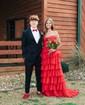 Ball Gown Strapless Chiffon Cut Out Tiered Prom Dresses