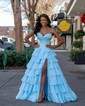 Ball Gown Strapless Chiffon Satin Ruffle Tiered Prom Dresses