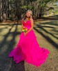 Ball Gown Strapless Chiffon Satin Ruffle Tiered Prom Dresses