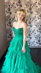 Ball Gown Strapless Chiffon Satin Ruffle Tiered Prom Dresses
