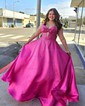 Ball Gown Strapless Satin Beaded Prom Dresses With Bow