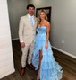 Ball Gown Strapless Satin Chiffon Ruffle Tiered Prom Dresses