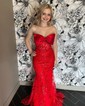 Mermaid Strapless Tulle Corset Prom Dresses With Appliques
