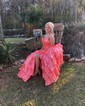 Ball Gown Strapless Metallic Ruffle Tiered Prom Dresses