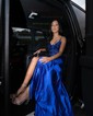 Sheath/Column V-neck Glitter Corset Prom Dresses With Appliques