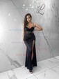 Sheath/Column Cowl Neck Satin Corset Prom Dresses With Beading