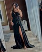Mermaid One Shoulder Satin Cut Out Prom Dresses With Appliques