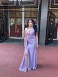 Mermaid One Shoulder Satin Cut Out Prom Dresses With Appliques