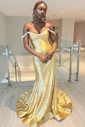 Mermaid Off-the-shoulder Satin Prom Dresses With Ruched