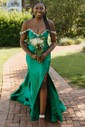 Mermaid Off-the-shoulder Satin Prom Dresses With Ruched