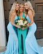 Trumpet/Mermaid V-neck Jersey Sweep Train Prom Dresses With Ruched