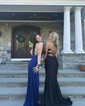 Trumpet/Mermaid V-neck Jersey Sweep Train Prom Dresses With Ruched