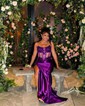 Sheath/Column Strapless Satin Corset Prom Dresses With Appliques