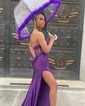 Sheath/Column Strapless Satin Corset Prom Dresses With Appliques
