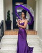 Sheath/Column Strapless Satin Corset Prom Dresses With Appliques