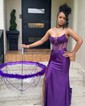 Sheath/Column Strapless Satin Corset Prom Dresses With Appliques