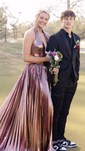 Sparkly A-line Halter Metallic Prom Dresses With Ruched