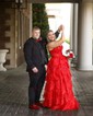 Ball Gown Scoop Neck Tulle Tiered Prom Dresses With Appliques
