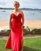 Sheath/Column Strapless Satin Prom Dresses With Appliques