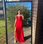 Sheath/Column Strapless Satin Prom Dresses With Appliques