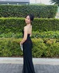 Sheath/Column Strapless Satin Prom Dresses With Appliques