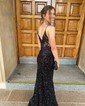 Sheath/Column V-neck Sparkly Velvet Sequin Prom Dresses With Appliques