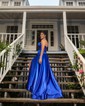 A-line Strapless Satin Cut Out Prom Dresses With Ruched