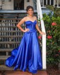 A-line Strapless Satin Cut Out Prom Dresses With Ruched