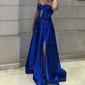 A-line Strapless Satin Cut Out Prom Dresses With Ruched