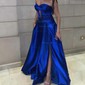 A-line Strapless Satin Cut Out Prom Dresses With Ruched