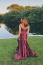 A-line Strapless Satin Cut Out Prom Dresses With Ruched